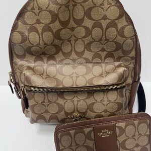 Coach Signature Backpack & Wallet Set F32200 Brown Tan Canvas
